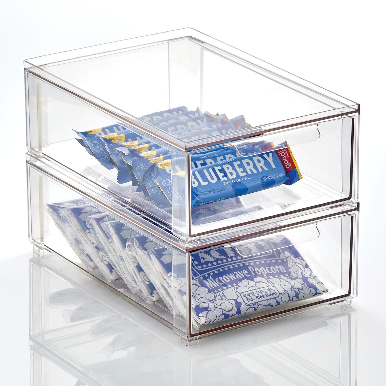 mDesign Stackable Kitchen Storage Bin Box with Pull-Out Drawer - Clear